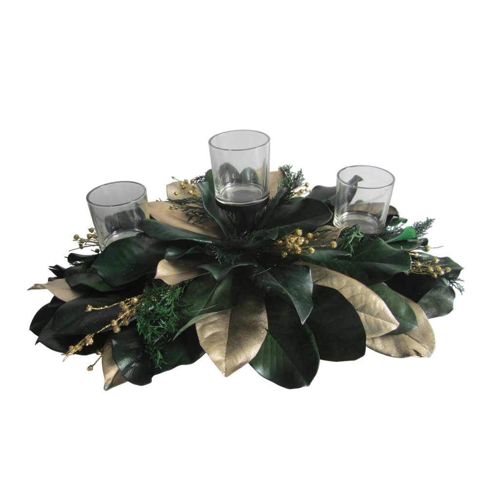 Golden Magnolia Candle Centerpiece