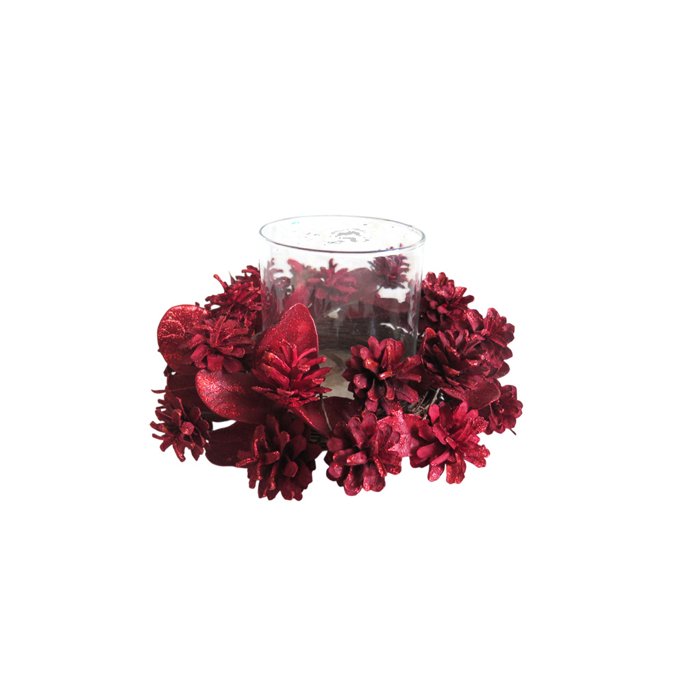 Red Glittered Pinecone Candle Ring