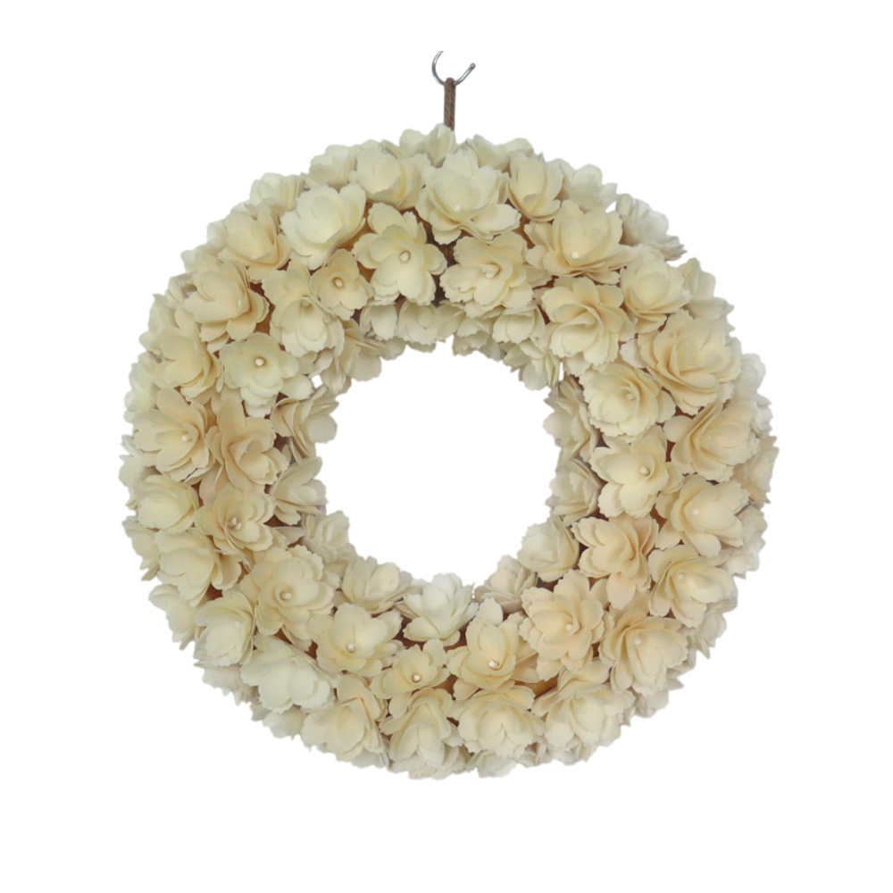 Cream White Curl Wood Floral Wreath