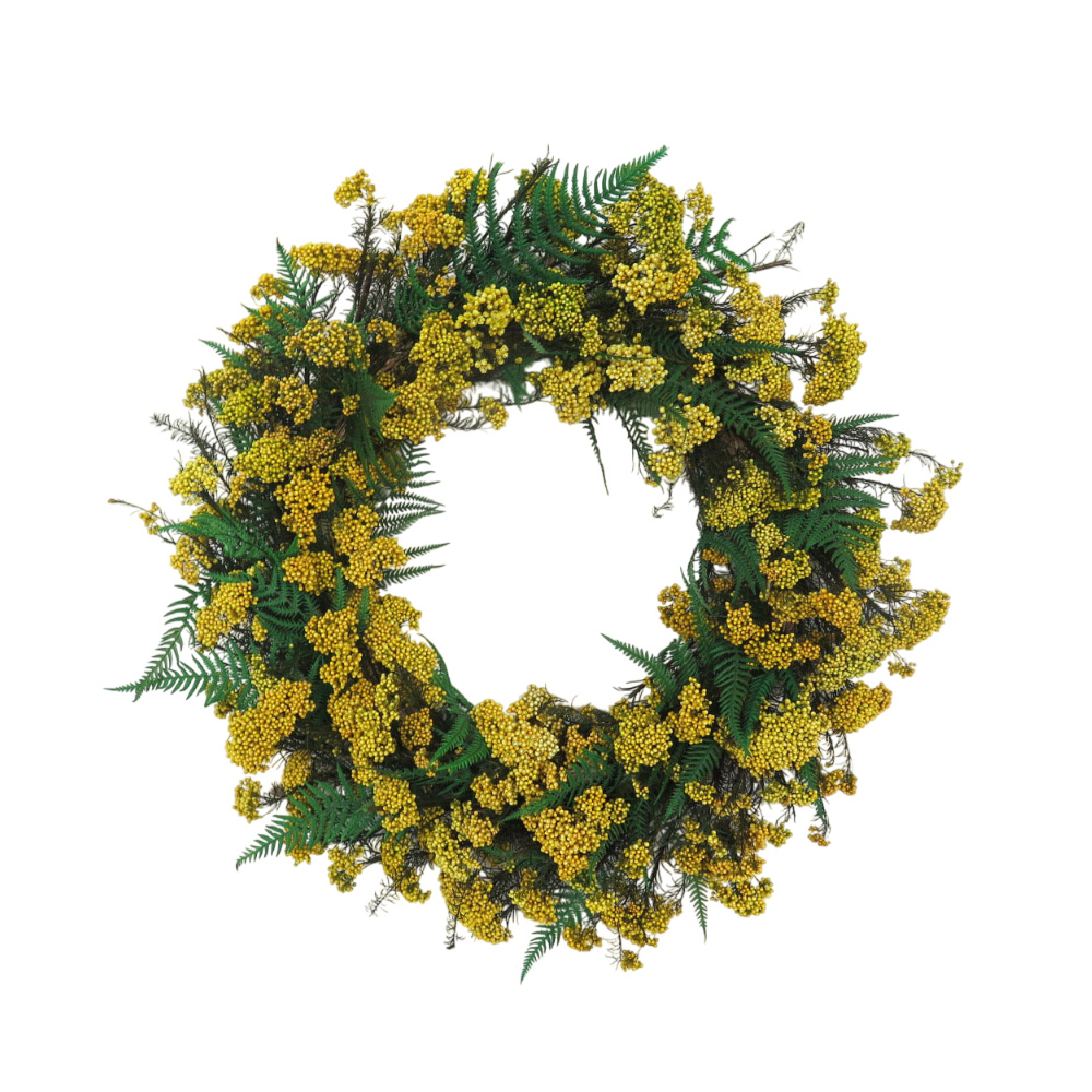 Yellow Preserved Rice Flower and Preserved Fern Wreath