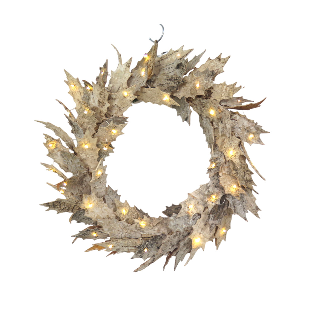 Bleached Birchwood Leaf-Glow Wreath 