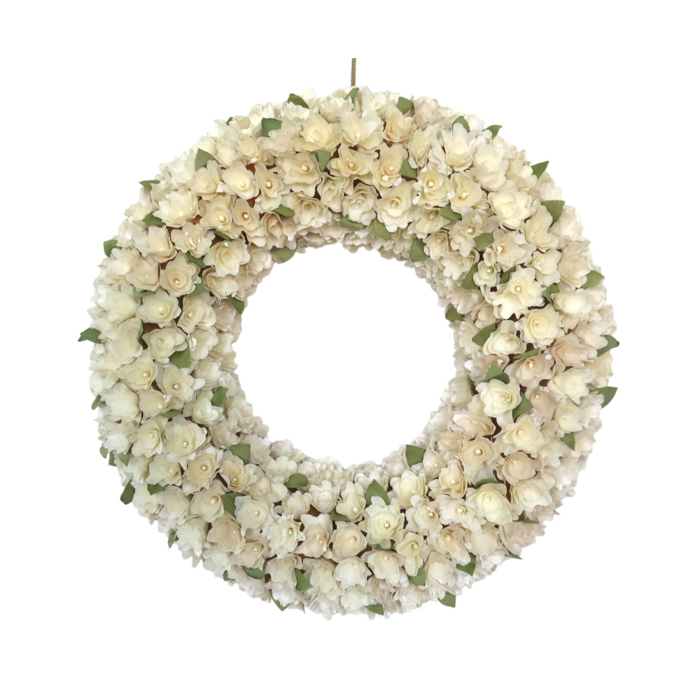 Ivory White Curl Wood Flower Wreath