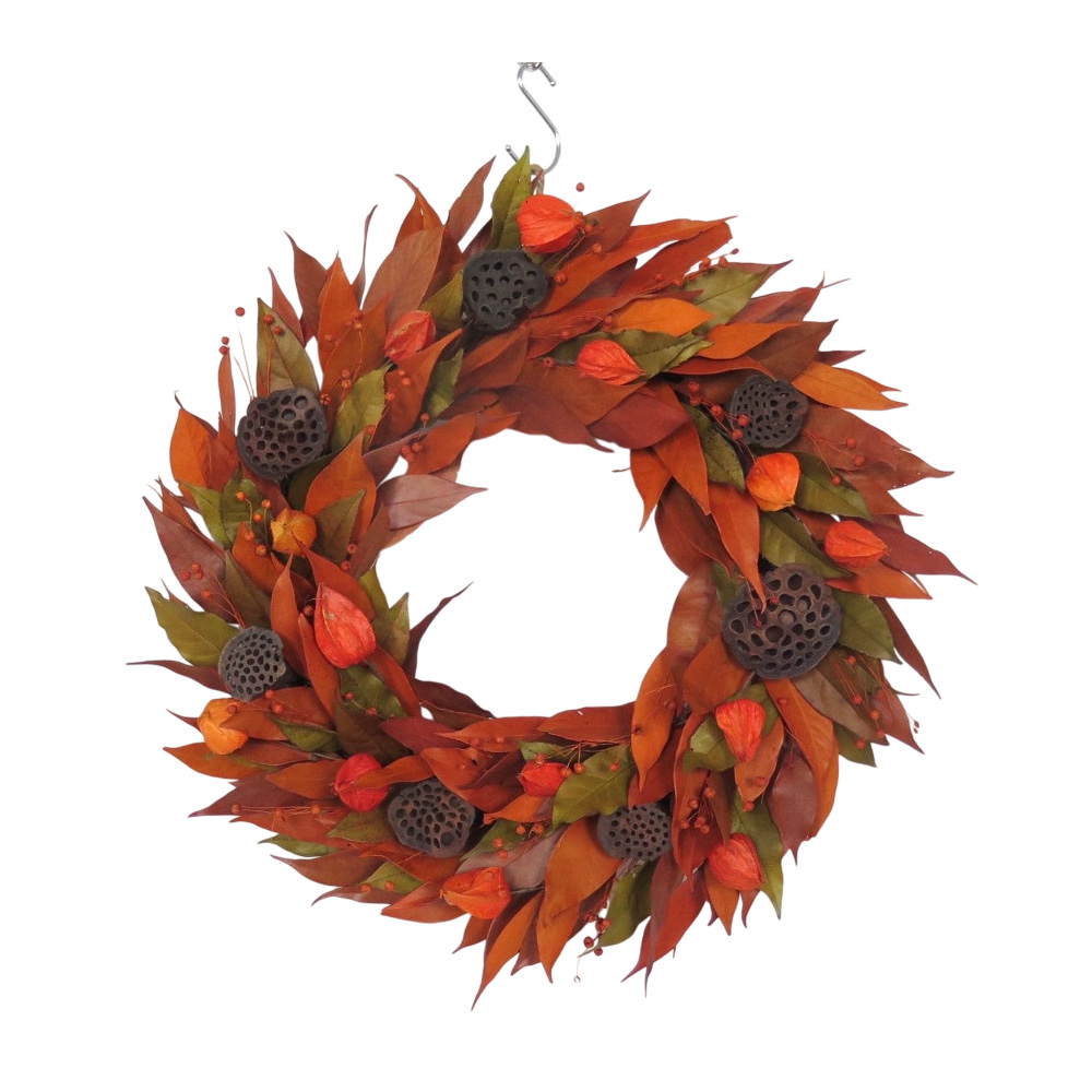 Autumn Glow Preserved Orange Leaves Wreath