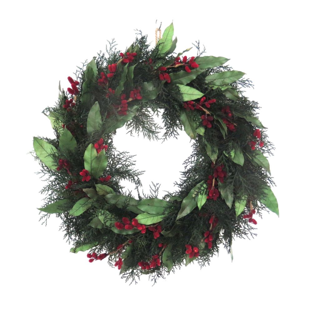 Preserved Cypress and Sweet Olive Leaves holiday wreath